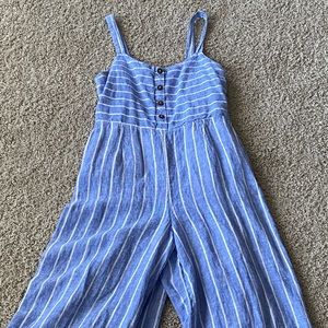 Blue and white striped jumpsuit